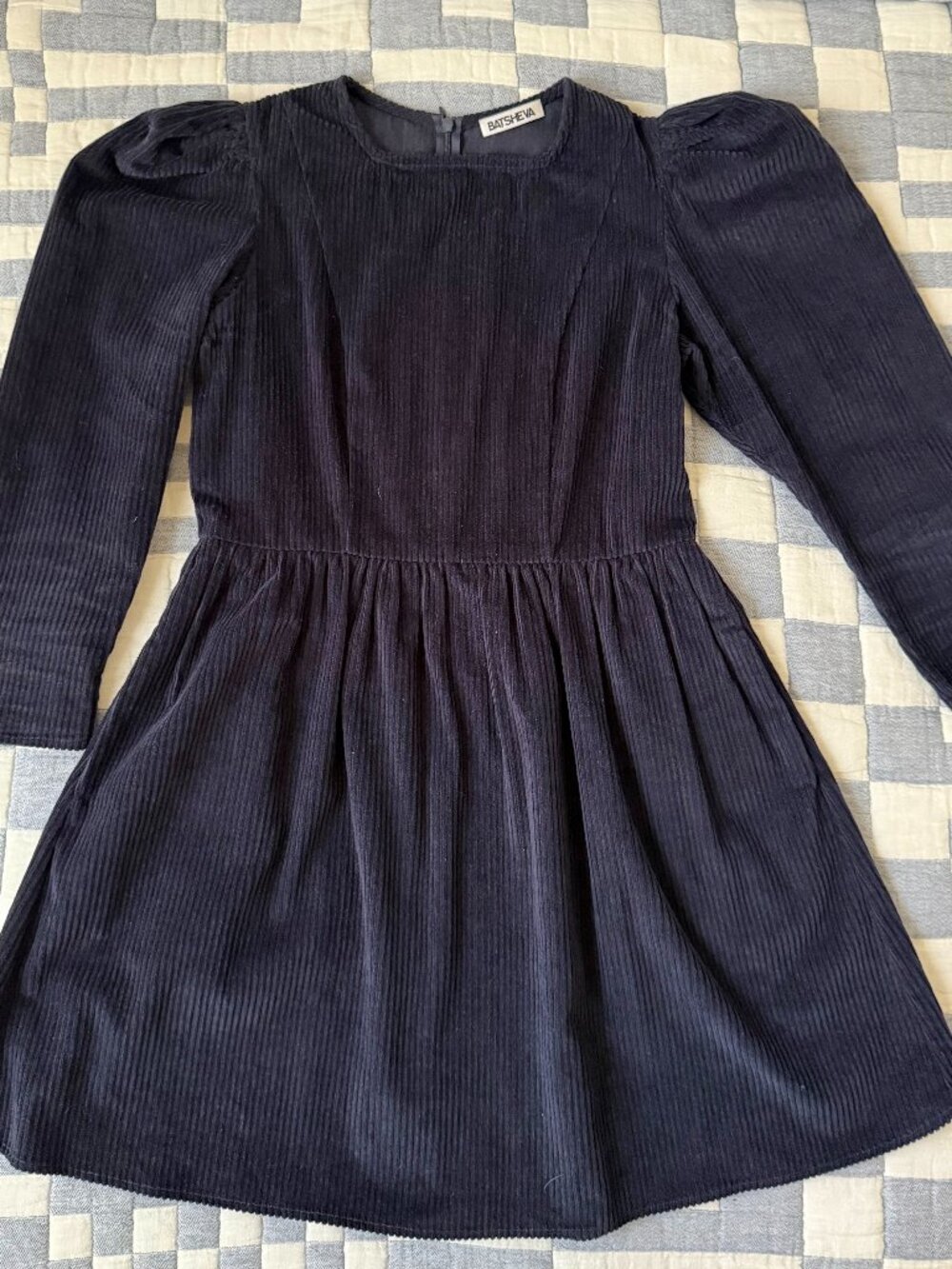 Batsheva Navy Corduroy Square Neck Mini Dress, Size 4